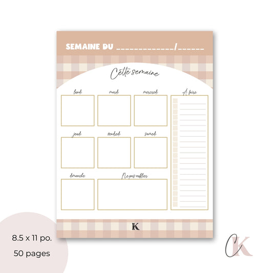 Planificateur semainier | Motif carreaux | Rétro Automne