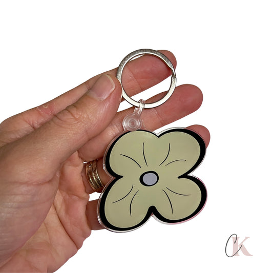 Porte-clés acrylique pastel | Fleur verte dessinée à la main
