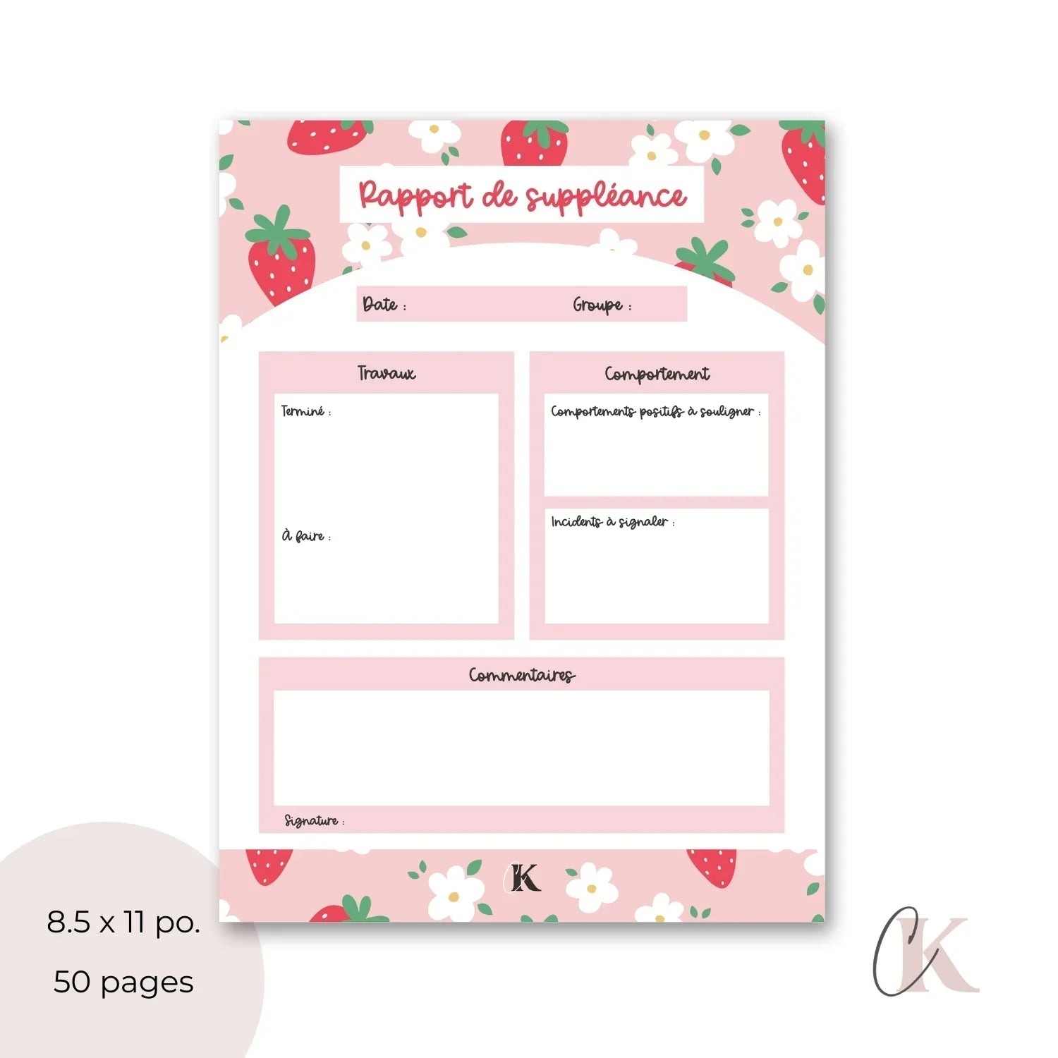 Rapport de suppléance | Fraises sur fond rose