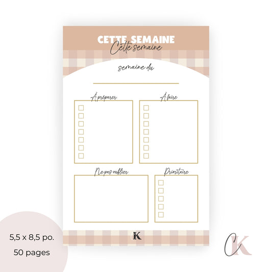 Planificateur semainier pour enseignants | Motif Carreaux | Rétro Automne
