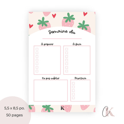 Planificateur semainier pour enseignants | Fraises roses pastel