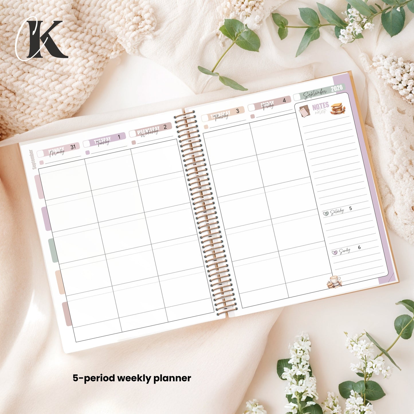 2026-2027 Teacher Planner | 5 periods/blocks | Vintage/Retro