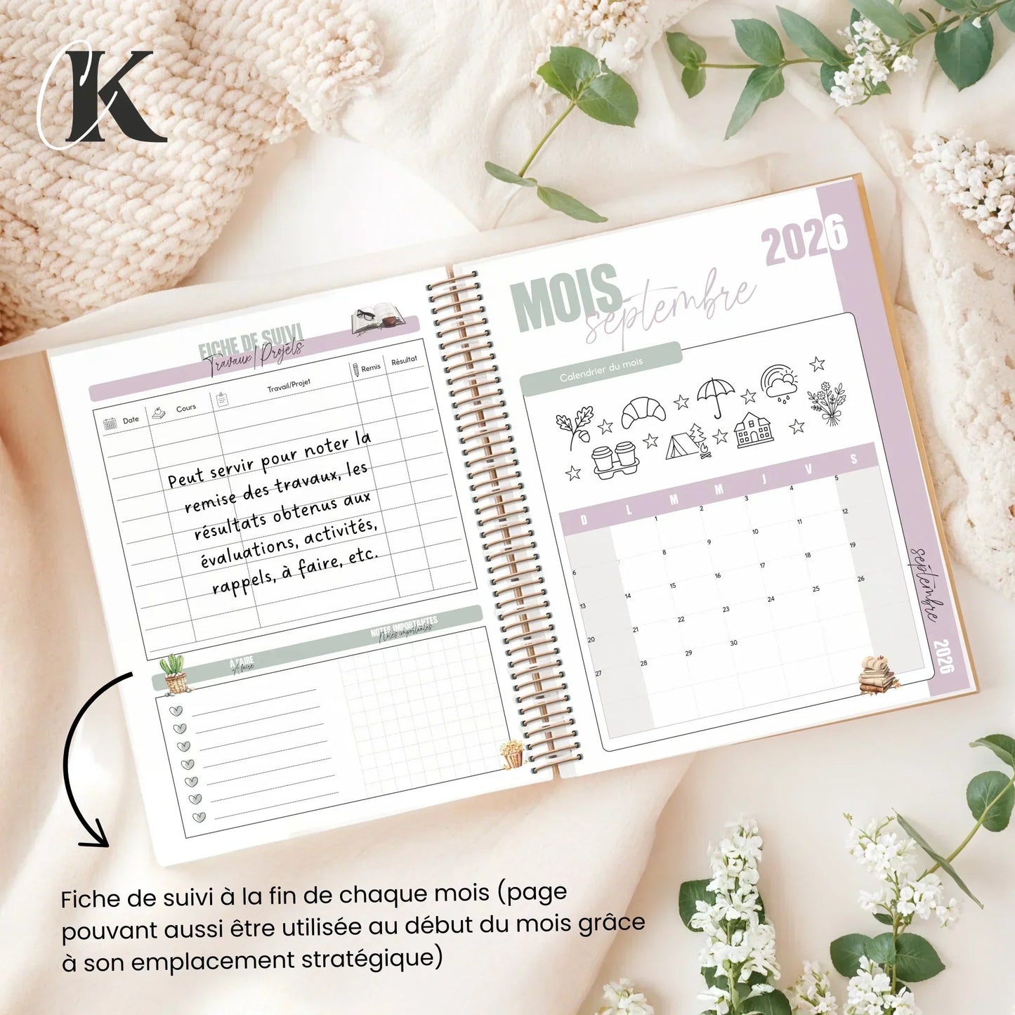 Agenda planificateur 2026 - 2027 | Étudiant | 7 cases/8h - 20h | Vintage/Rétro - Agendas et planificateurs