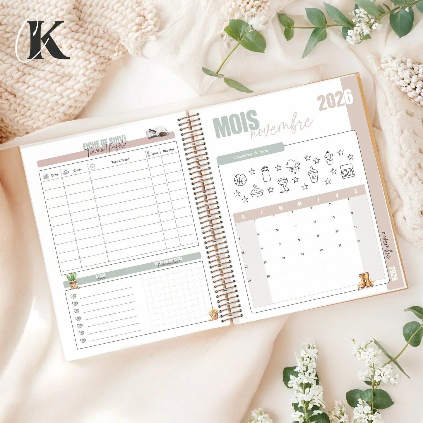 Agenda planificateur 2026 - 2027 | Étudiant | 7 cases/8h - 20h | Vintage/Rétro - Agendas et planificateurs