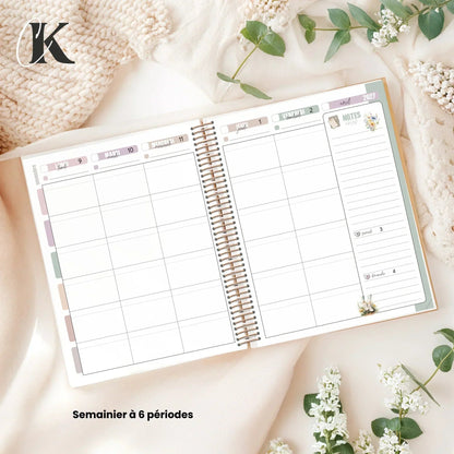 Agenda Planificateur Enseignant 2026 - 2027 | 6 périodes | Fleurie - Agendas et planificateurs