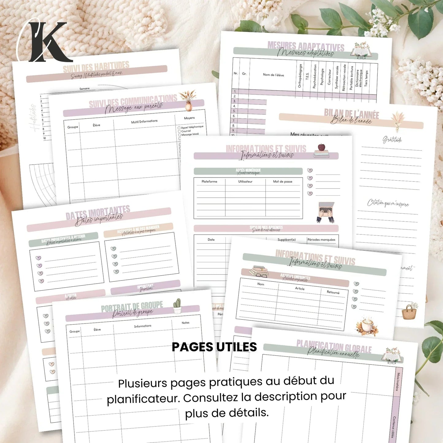 Agenda Planificateur Enseignant 2026 - 2027 | 6 périodes | Fleurie - Agendas et planificateurs