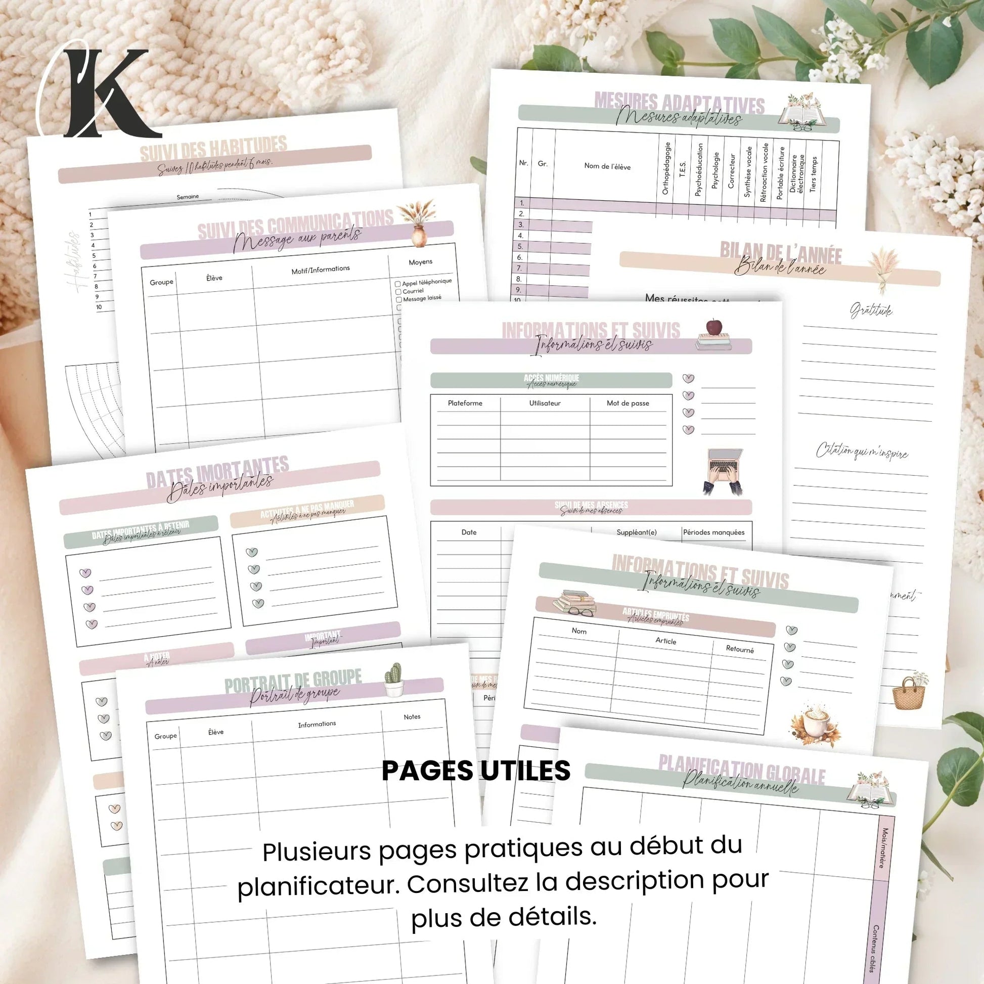 Agenda Planificateur Enseignant 2026 - 2027 | 6 périodes | Fleurie - Agendas et planificateurs