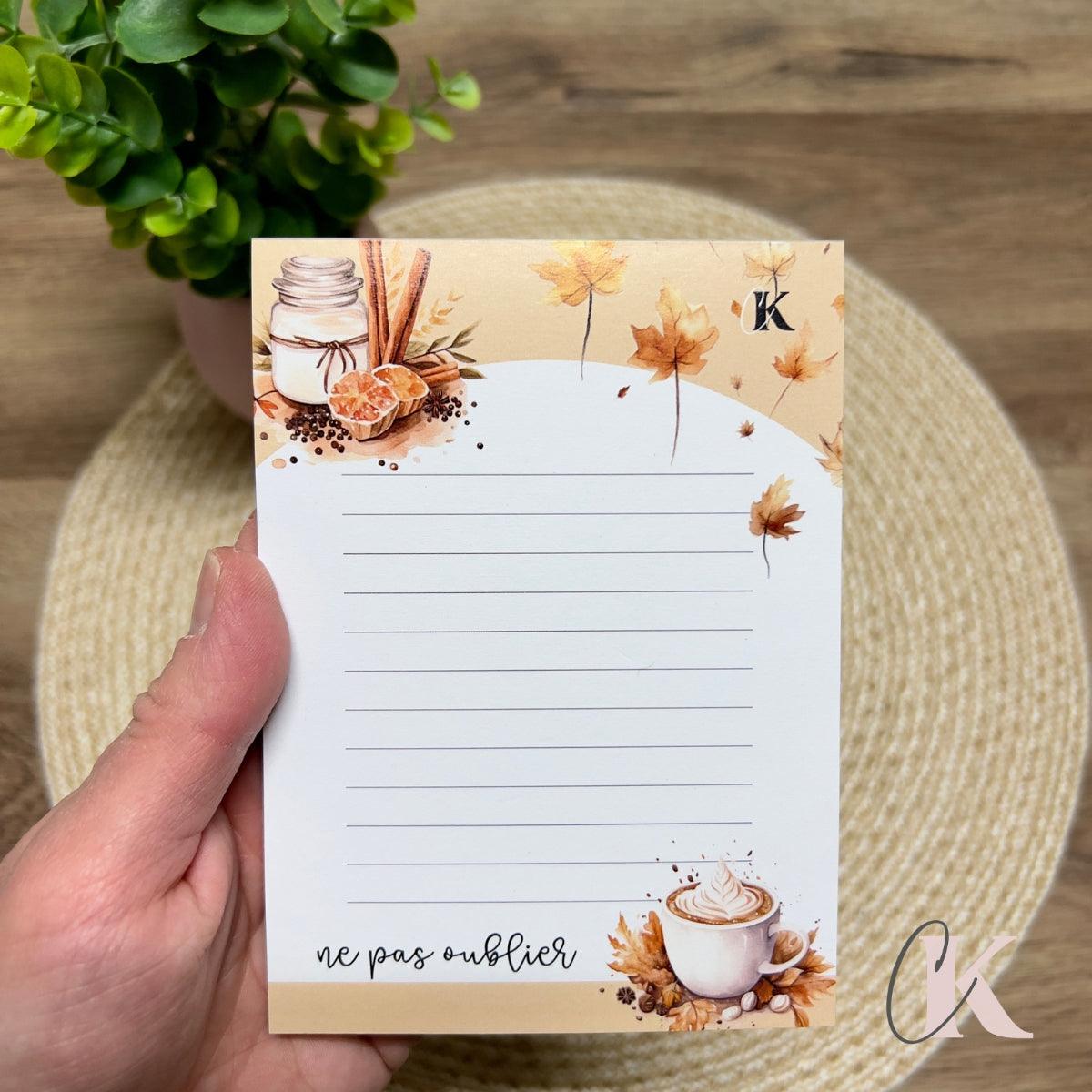 Bloc - notes à thème automne | Café à l'orange et à la cannelle - Papeterie