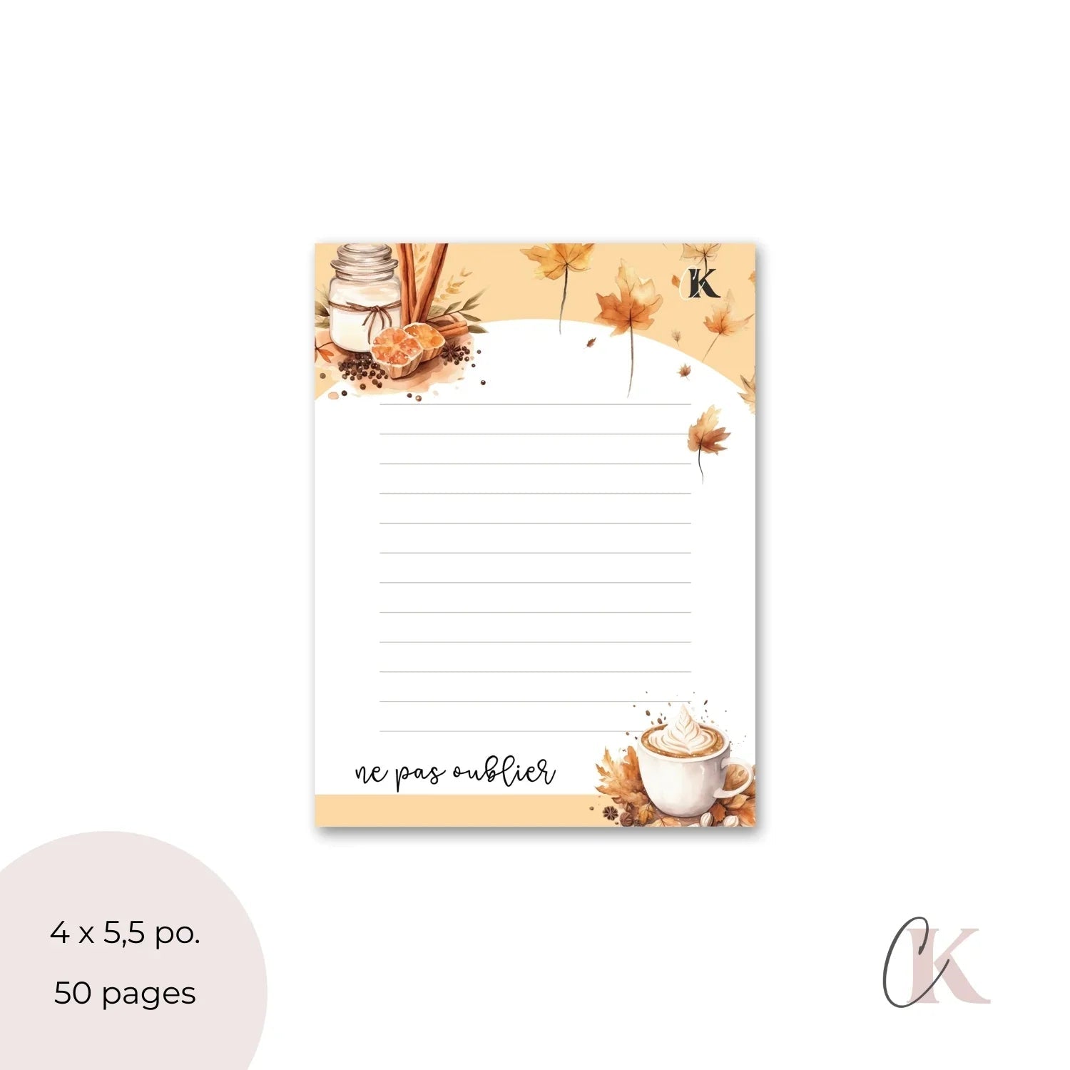 Bloc - notes à thème automne | Café à l'orange et à la cannelle - Papeterie