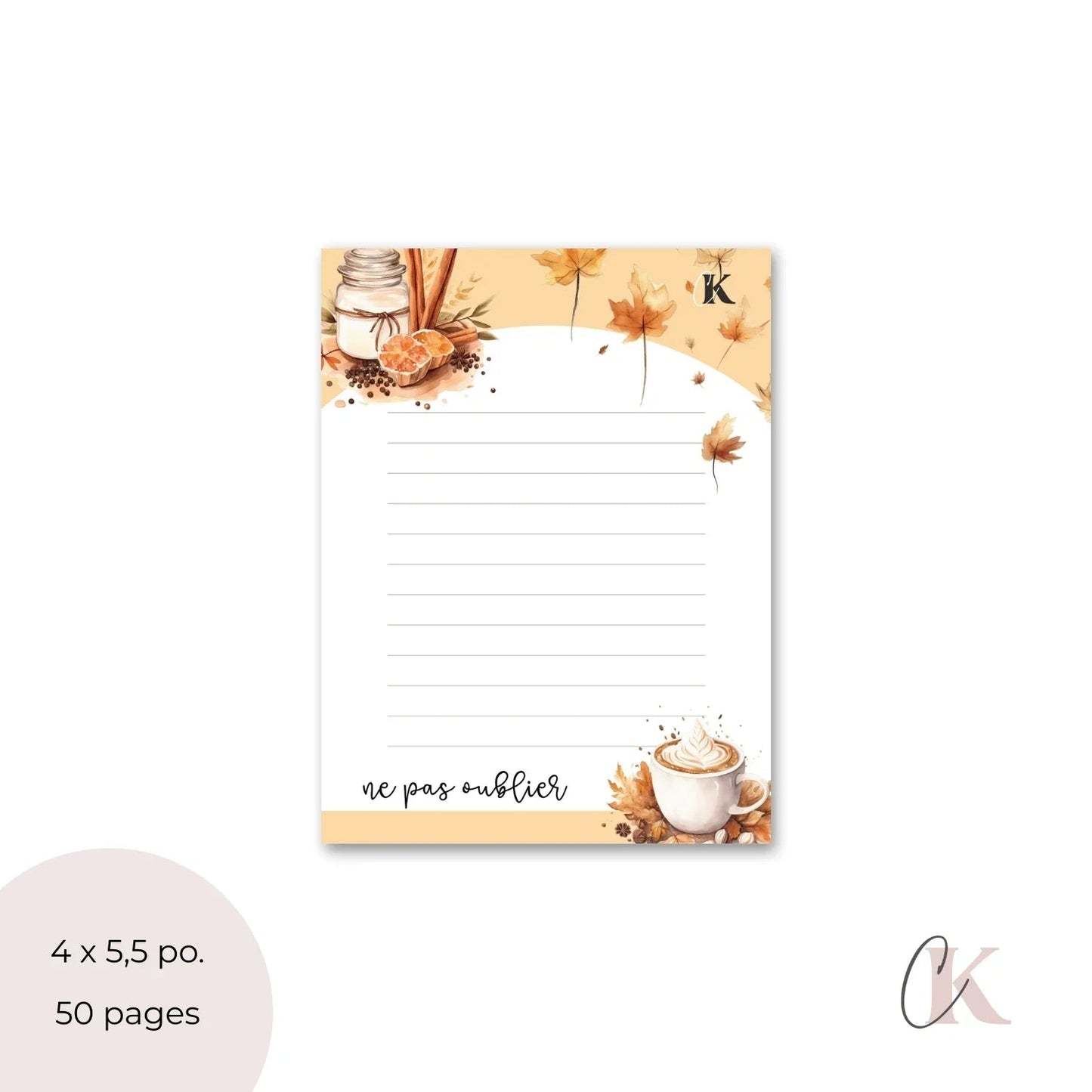 Bloc - notes à thème automne | Café à l'orange et à la cannelle - Papeterie