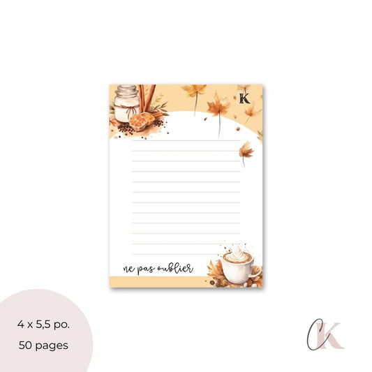 Bloc - notes à thème automne | Café à l'orange et à la cannelle - Papeterie