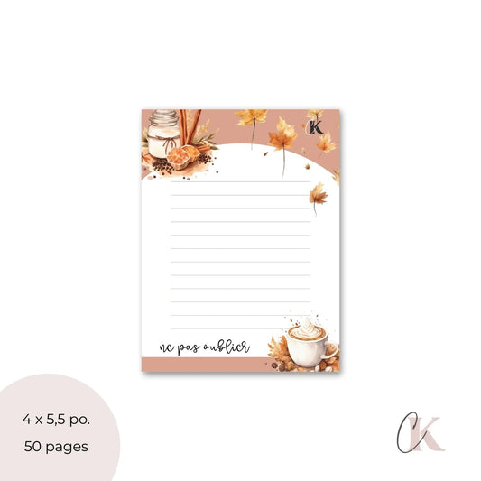 Bloc - notes à thème automne | Pêche rôtie & café à la cannelle - Papeterie