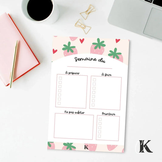 Bloc - notes | Planificateur | Fraises roses pastel - Papeterie