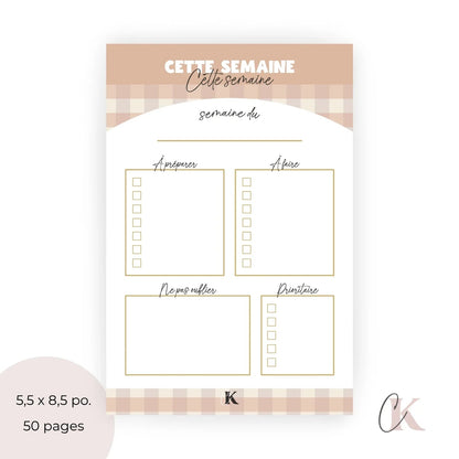 Bloc - notes | Planificateur | Motif Carreaux | Rétro Automne - Papeterie