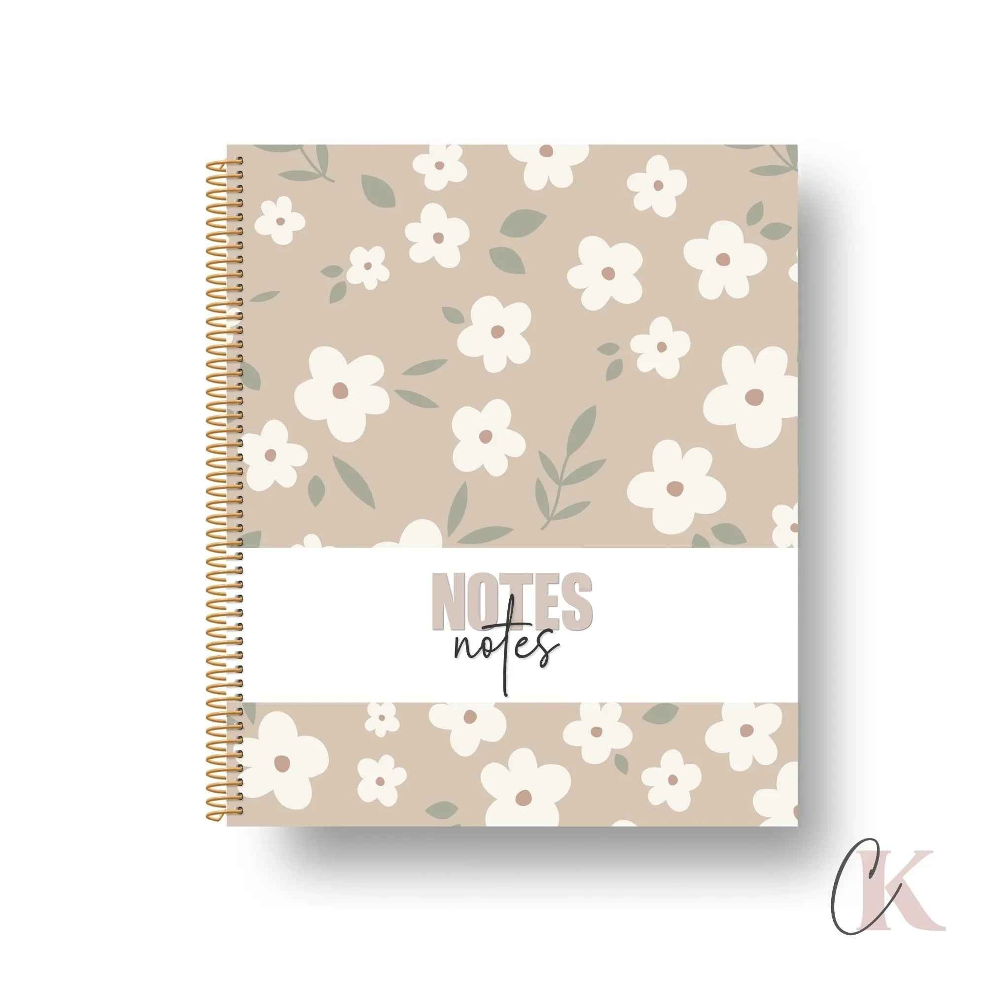 Cahier de notes | Fleurie grège - Papeterie