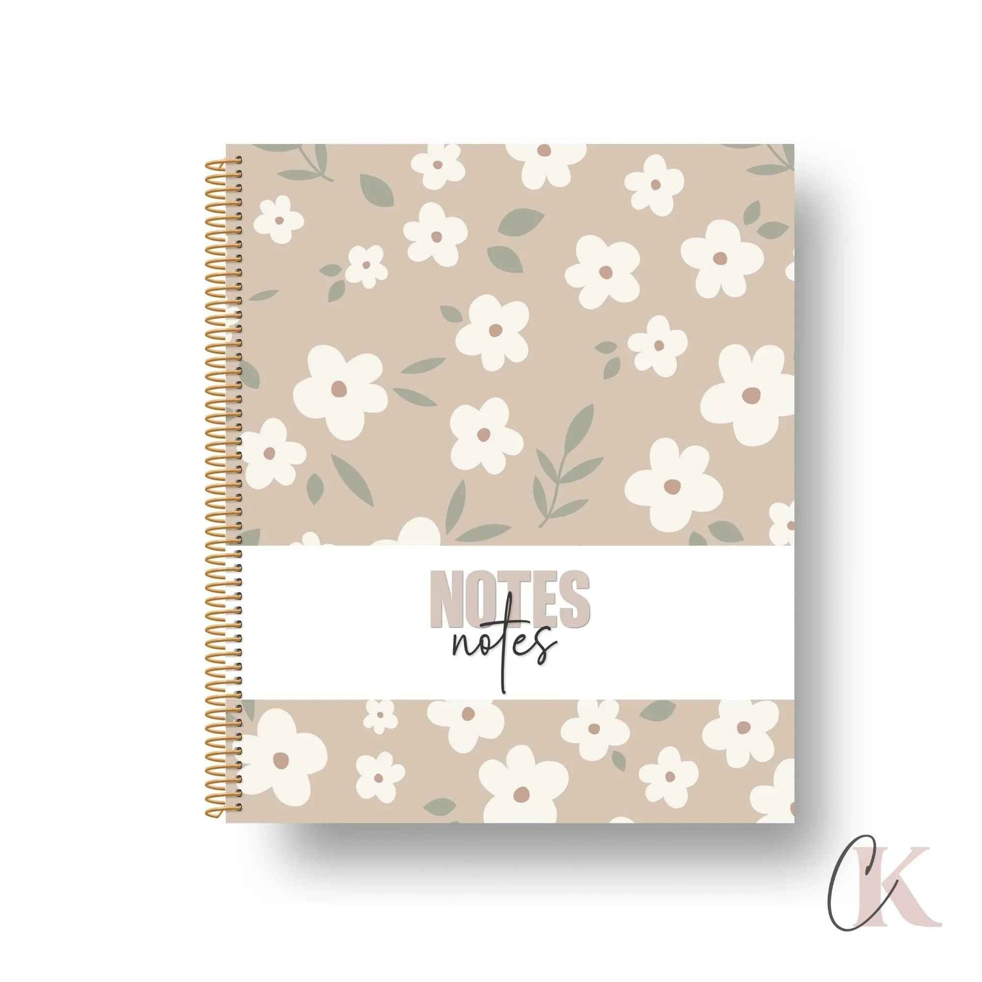 Cahier de notes | Fleurie grège - Papeterie