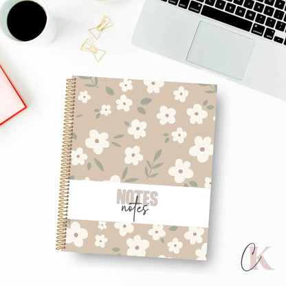 Cahier de notes | Fleurie grège - Papeterie
