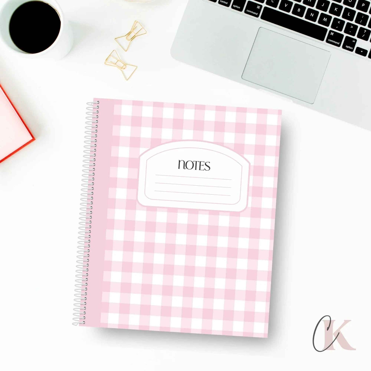 Cahier de notes | Rétro rose à carreaux - Papeterie