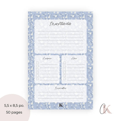 Ensemble de planificateur et blocs - notes | Bleu fleuri - Papeterie