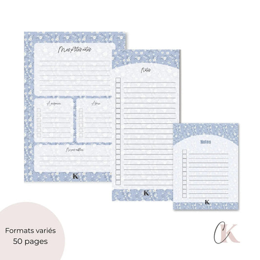Ensemble de planificateur et blocs - notes | Bleu fleuri - Papeterie