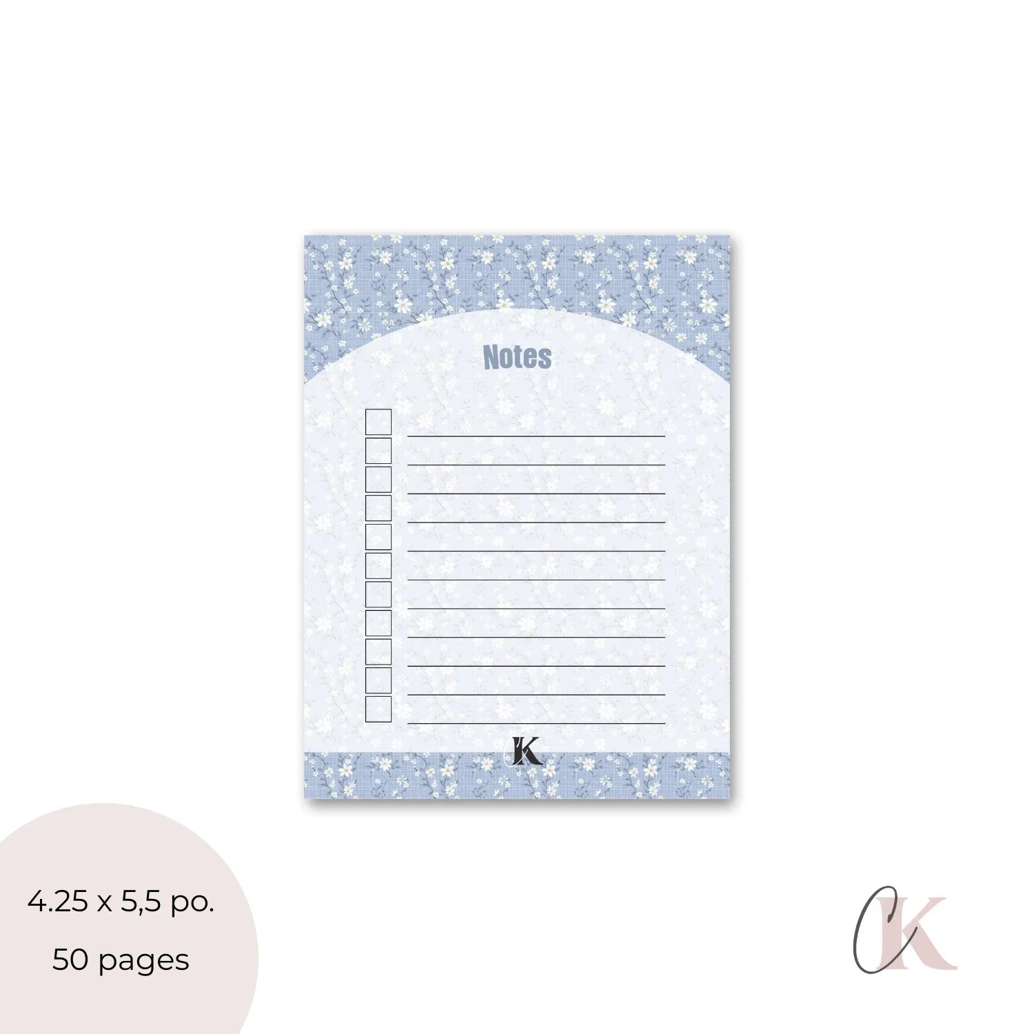 Ensemble de planificateur et blocs - notes | Bleu fleuri - Papeterie