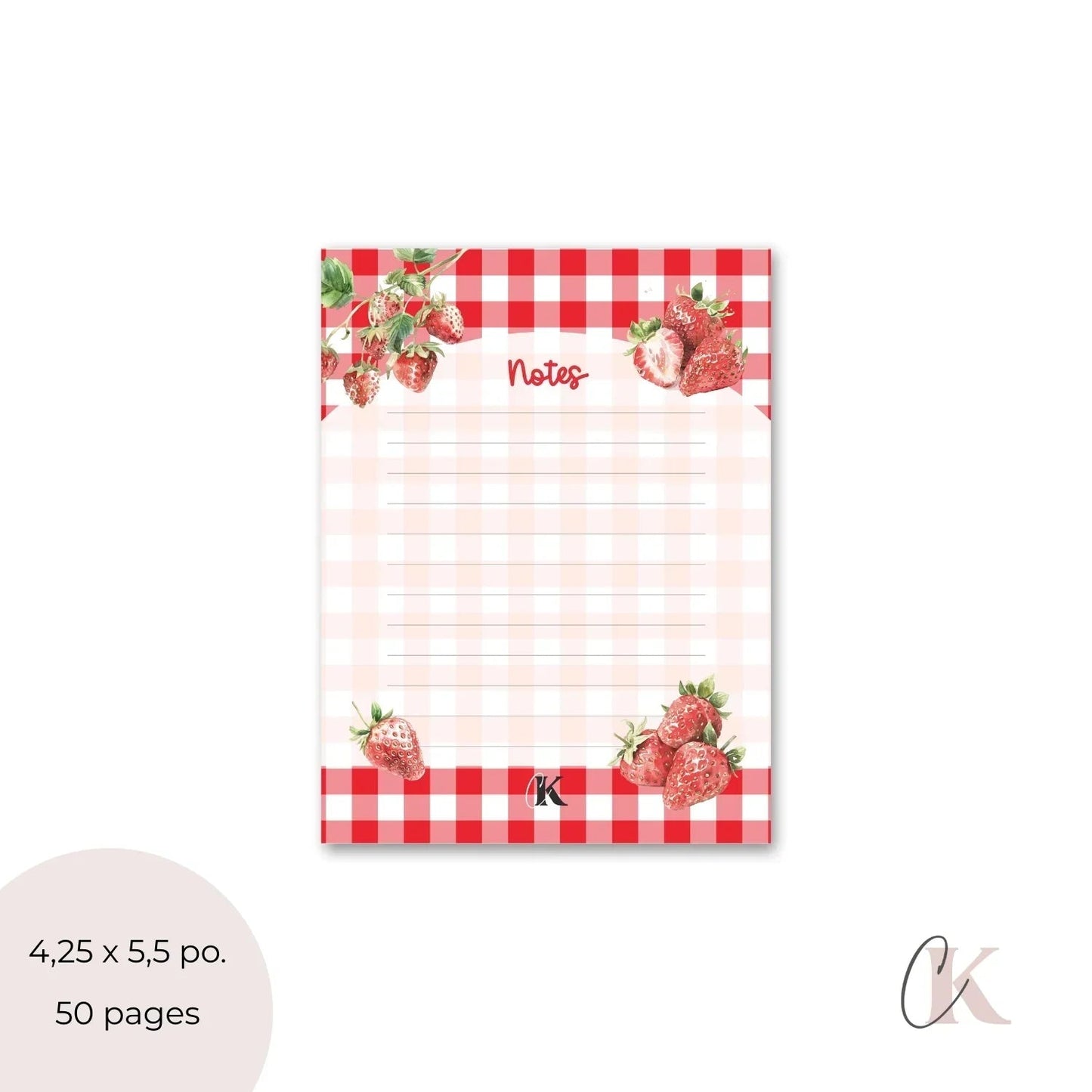 Ensemble de planificateur et blocs - notes | Fraises rouges à motif carreaux - Papeterie