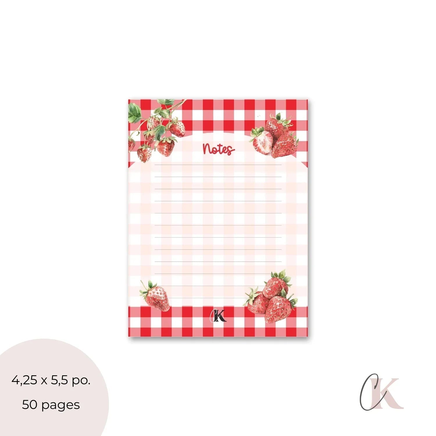 Ensemble de planificateur et blocs - notes | Fraises rouges à motif carreaux - Papeterie