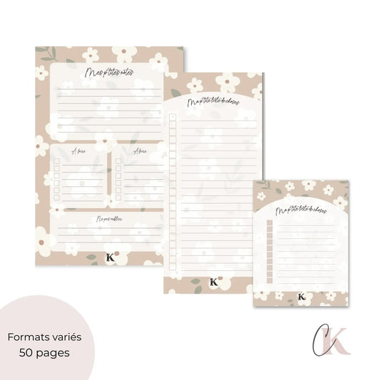 Ensemble de planificateur et blocs - notes | Grège fleuri - Papeterie