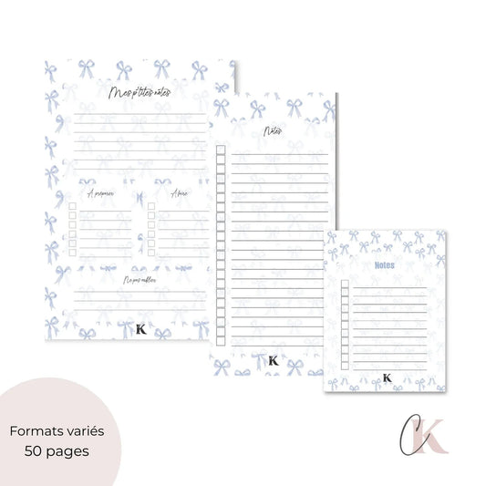 Ensemble de planificateur et blocs - notes | Noeuds chics bleus - Papeterie