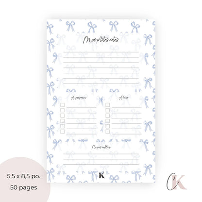 Ensemble de planificateur et blocs - notes | Noeuds chics bleus - Papeterie