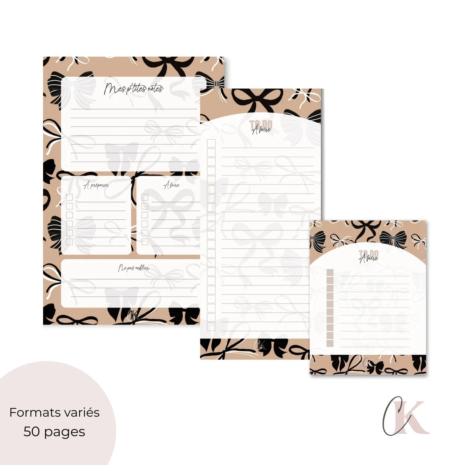 Ensemble de planificateur et blocs - notes | Noeuds chics moka - Papeterie