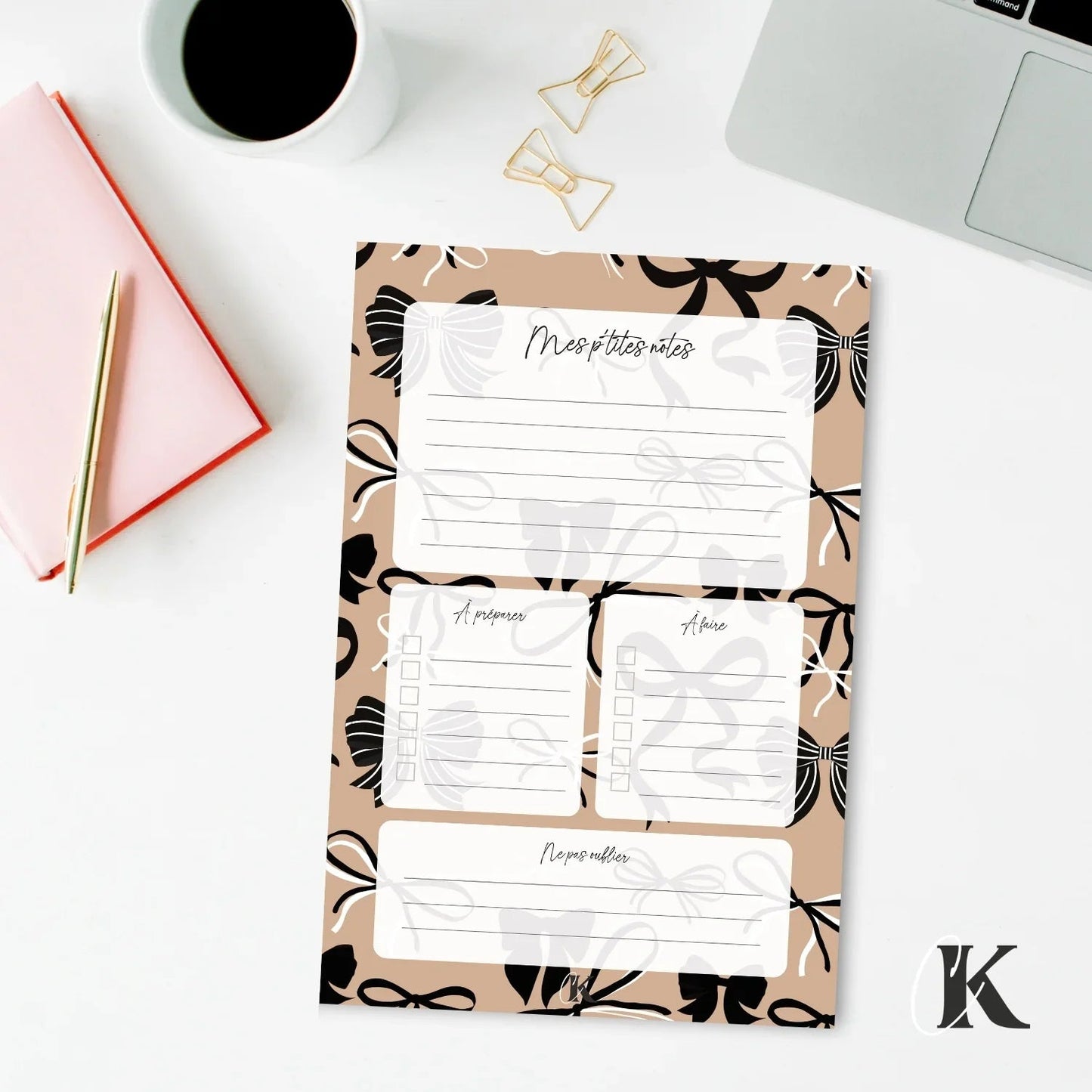 Ensemble de planificateur et blocs - notes | Noeuds chics moka - Papeterie