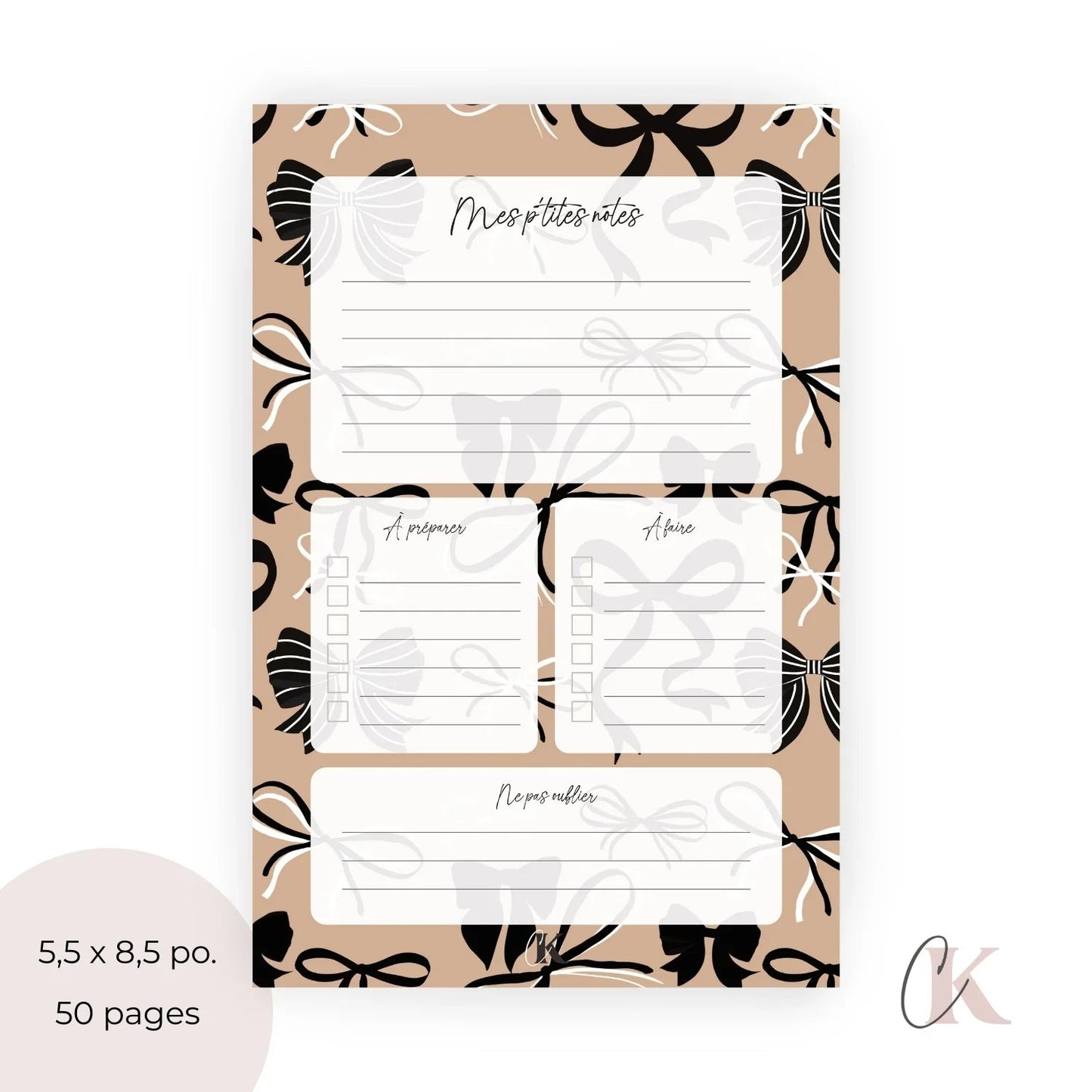 Ensemble de planificateur et blocs - notes | Noeuds chics moka - Papeterie