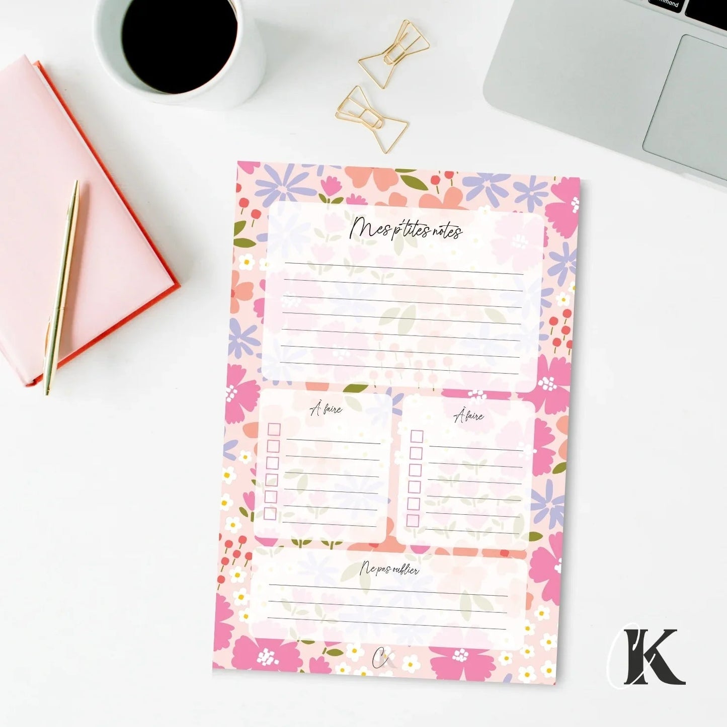 Ensemble de planificateur et blocs - notes | Pop fleuri - Papeterie