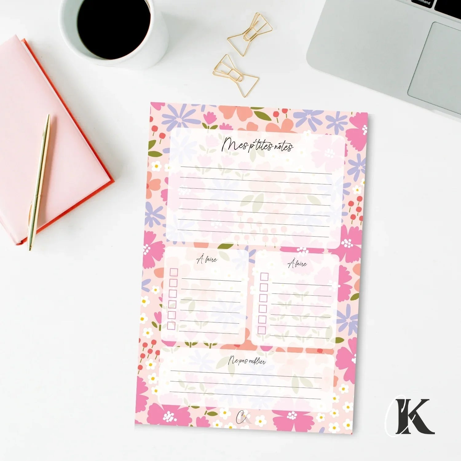 Ensemble de planificateur et blocs - notes | Pop fleuri - Papeterie