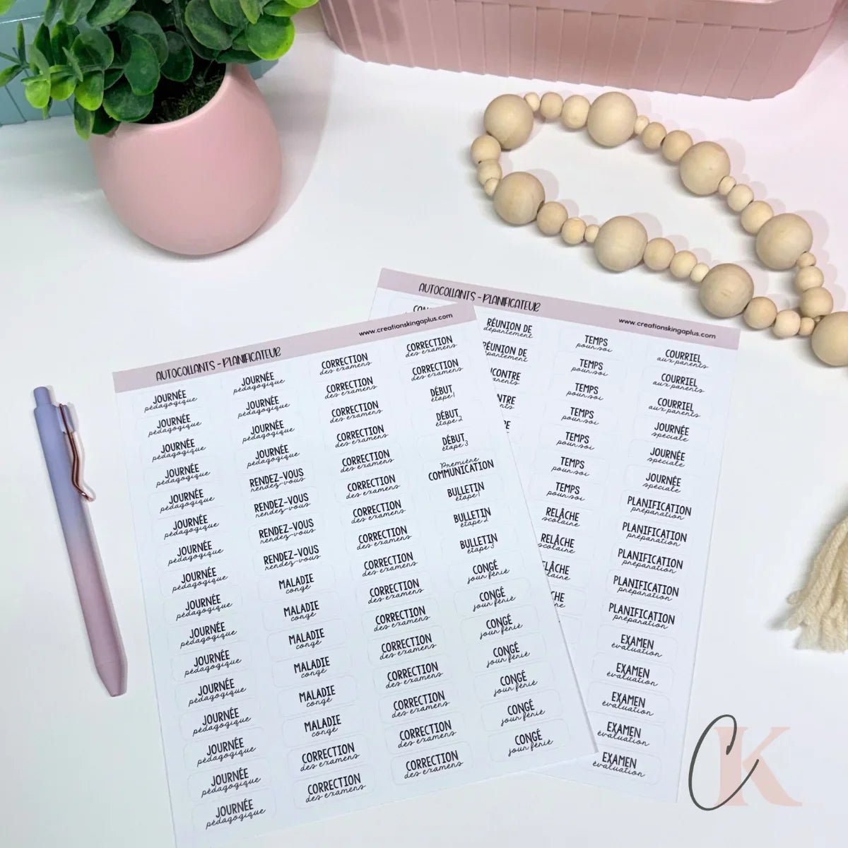 Feuilles d’autocollants minimalistes pour planificateur de prof | Version française - Étiquettes
