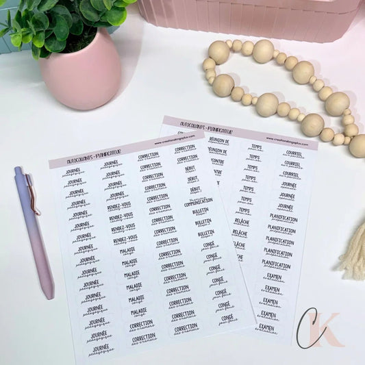 Feuilles d’autocollants minimalistes pour planificateur de prof | Version française - Étiquettes