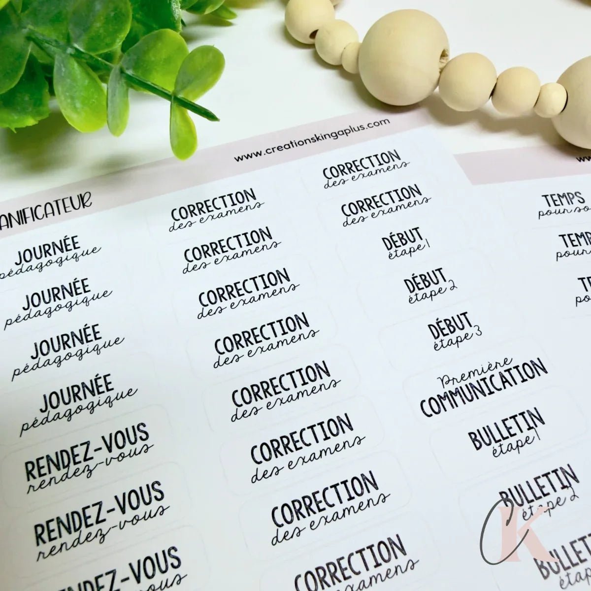 Feuilles d’autocollants minimalistes pour planificateur de prof | Version française - Étiquettes