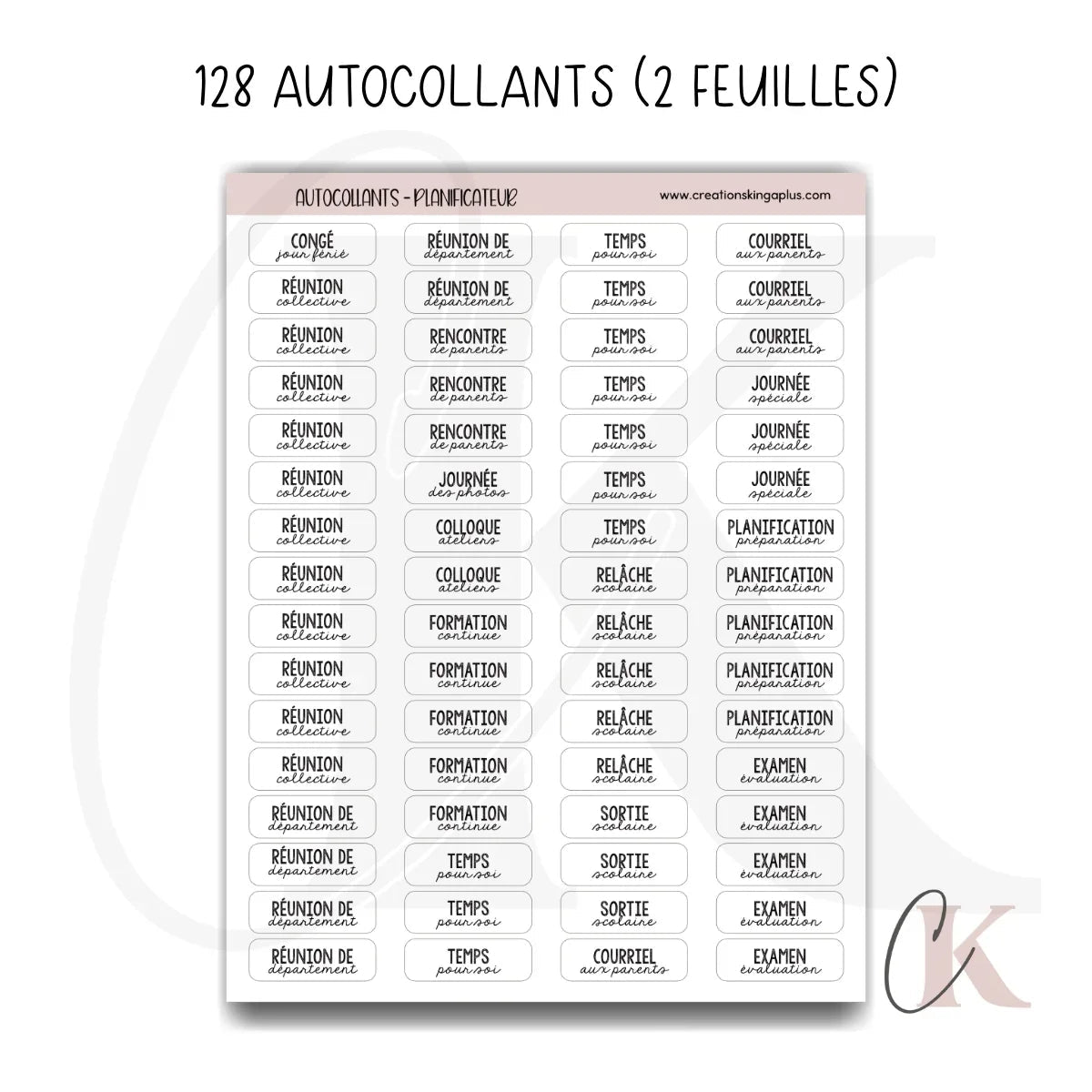 Feuilles d’autocollants minimalistes pour planificateur de prof | Version française - Étiquettes