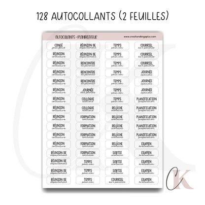 Feuilles d’autocollants minimalistes pour planificateur de prof | Version française - Étiquettes