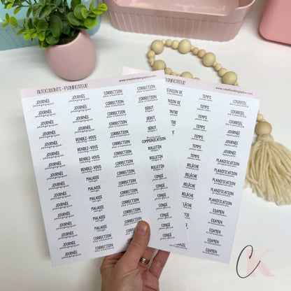 Feuilles d’autocollants minimalistes pour planificateur de prof | Version française - Étiquettes