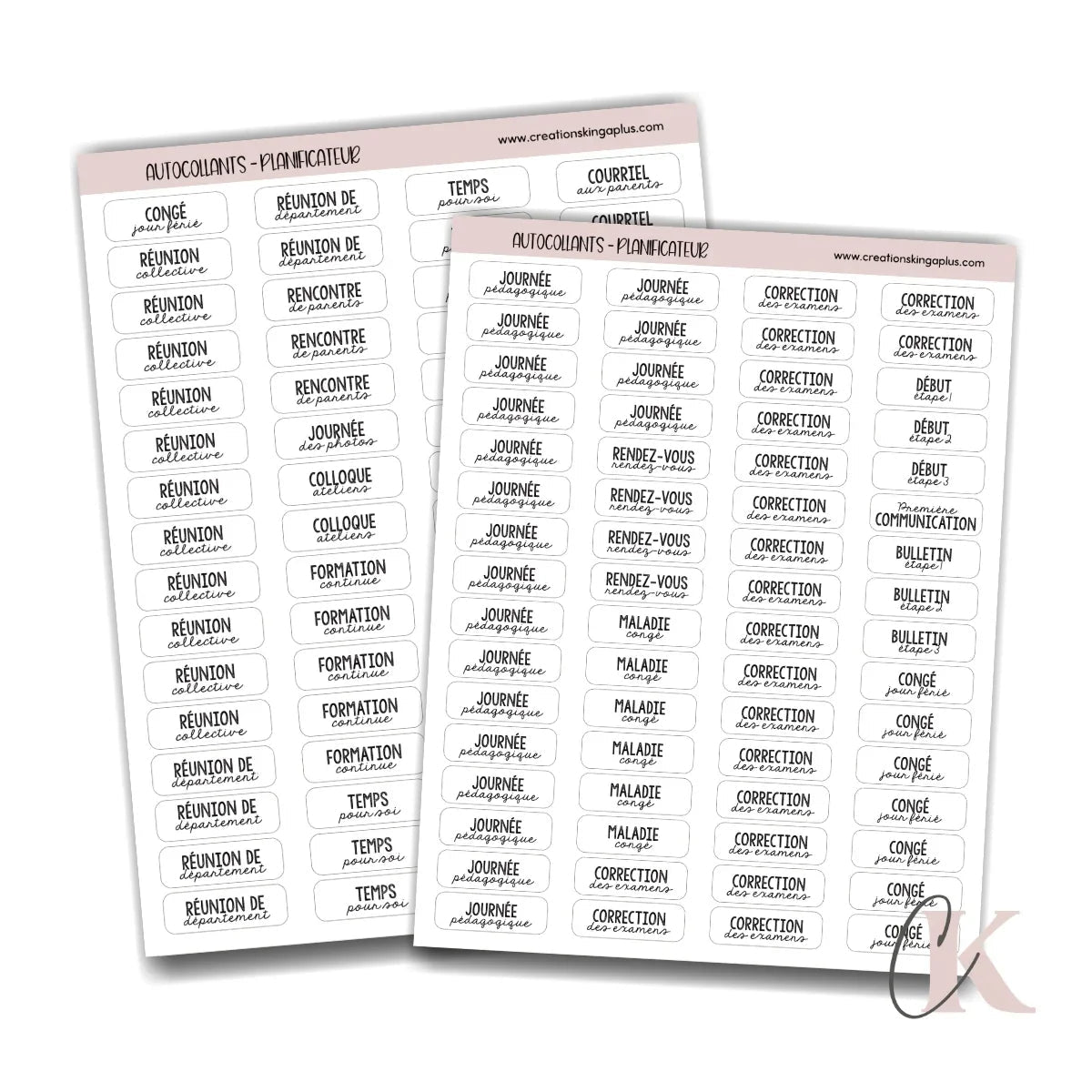 Feuilles d’autocollants minimalistes pour planificateur de prof | Version française - Étiquettes