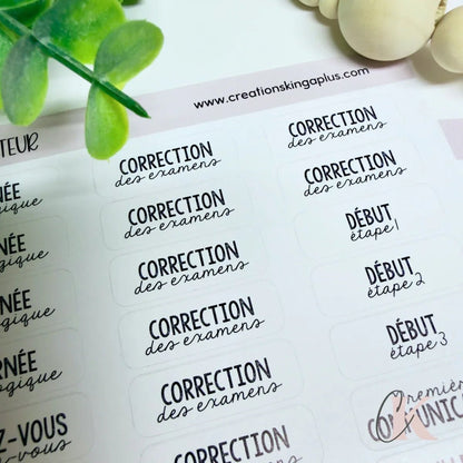 Feuilles d’autocollants minimalistes pour planificateur de prof | Version française - Étiquettes