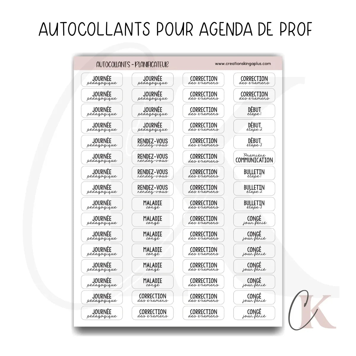 Feuilles d’autocollants minimalistes pour planificateur de prof | Version française - Étiquettes