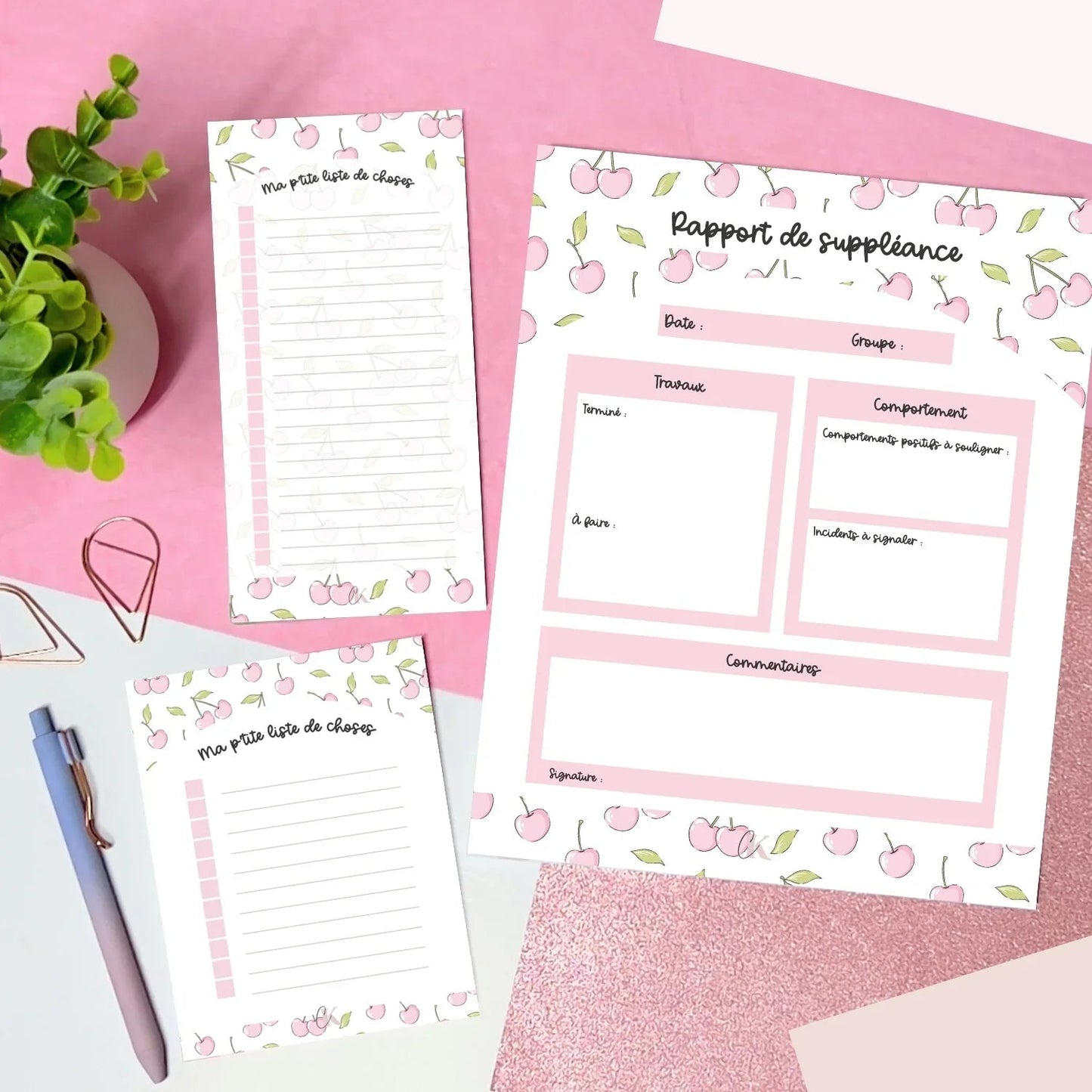 Liste de tâches | Cerises roses (To do list) - Papeterie