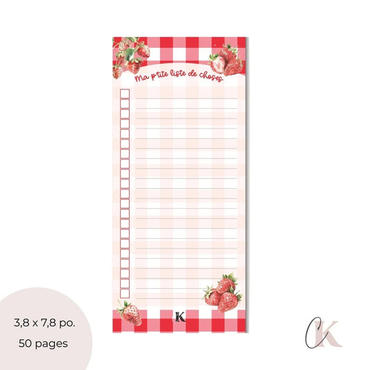 Liste de tâches | Fraises rouges à motif carreaux (To do list) | Retro - Papeterie