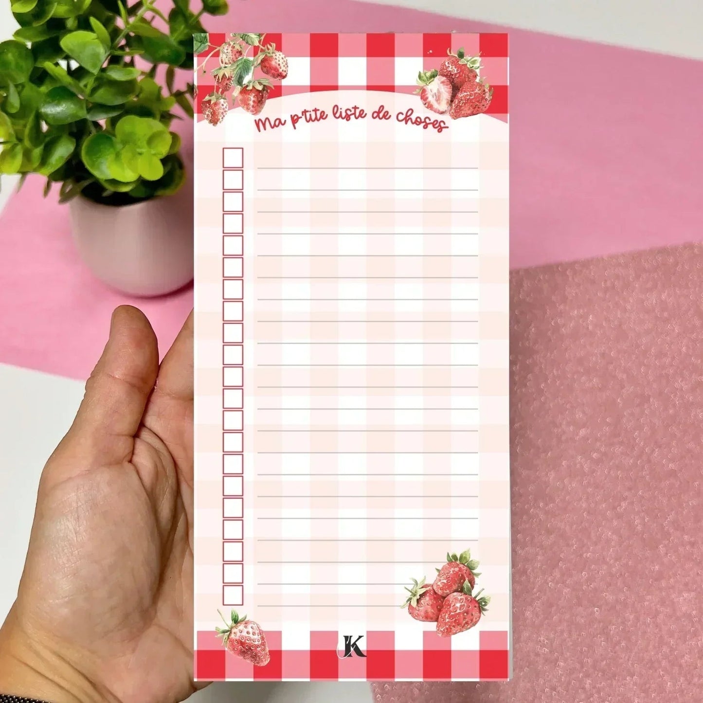 Liste de tâches | Fraises rouges à motif carreaux (To do list) | Retro - Papeterie
