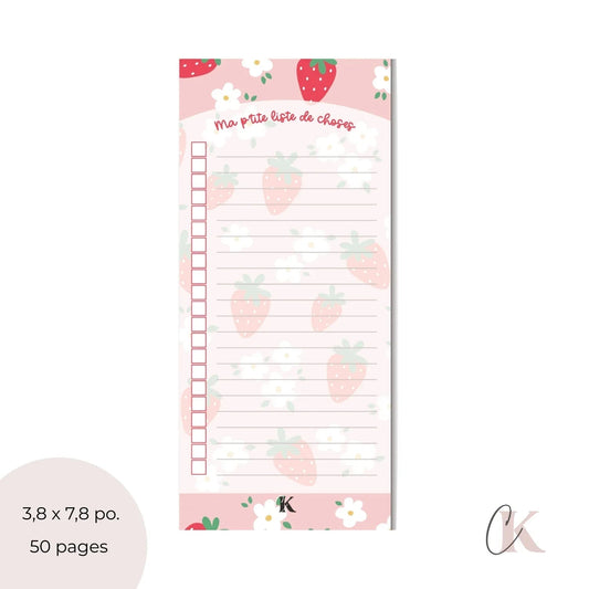 Liste de tâches | Fraises rouges et petites fleurs sur fond rose (To do list) - Papeterie