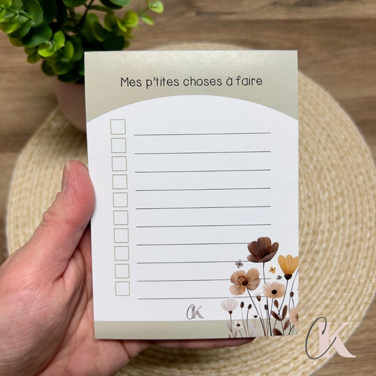 Mes P'tites choses à faire | Bloc - notes bohème floral | Vert - Papeterie