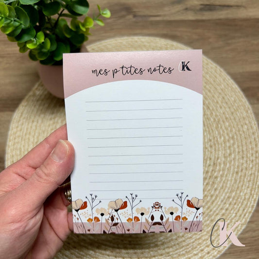 Mes p'tites notes | Blocs - notes boho rose poudré à motif floral - Papeterie